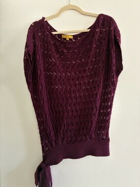Catherine Malandrino Baby Alpaca Crochet Open-Knit Boatneck Sweater in Plum